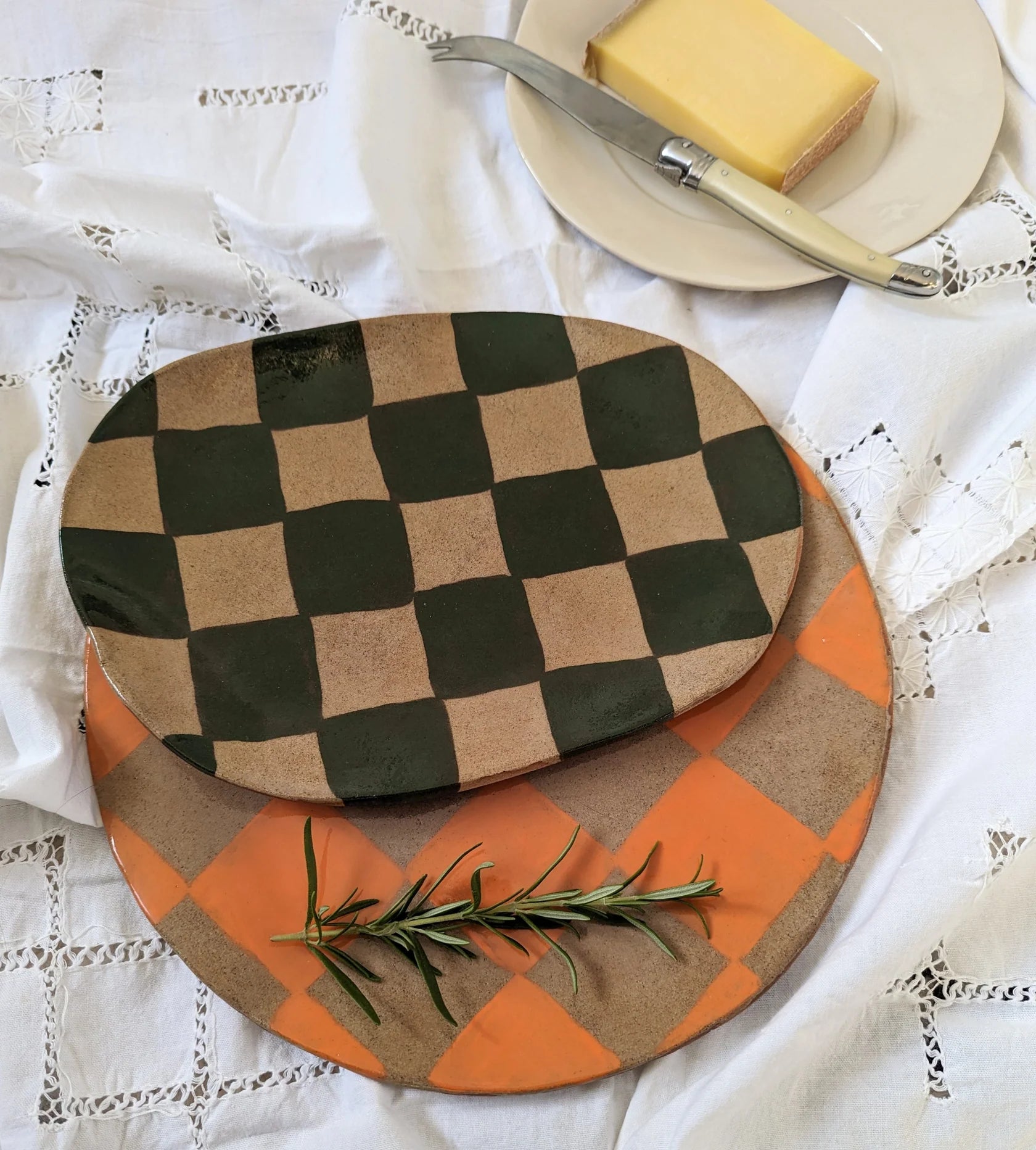 ROSIE GORE - Orange Check Round Platter